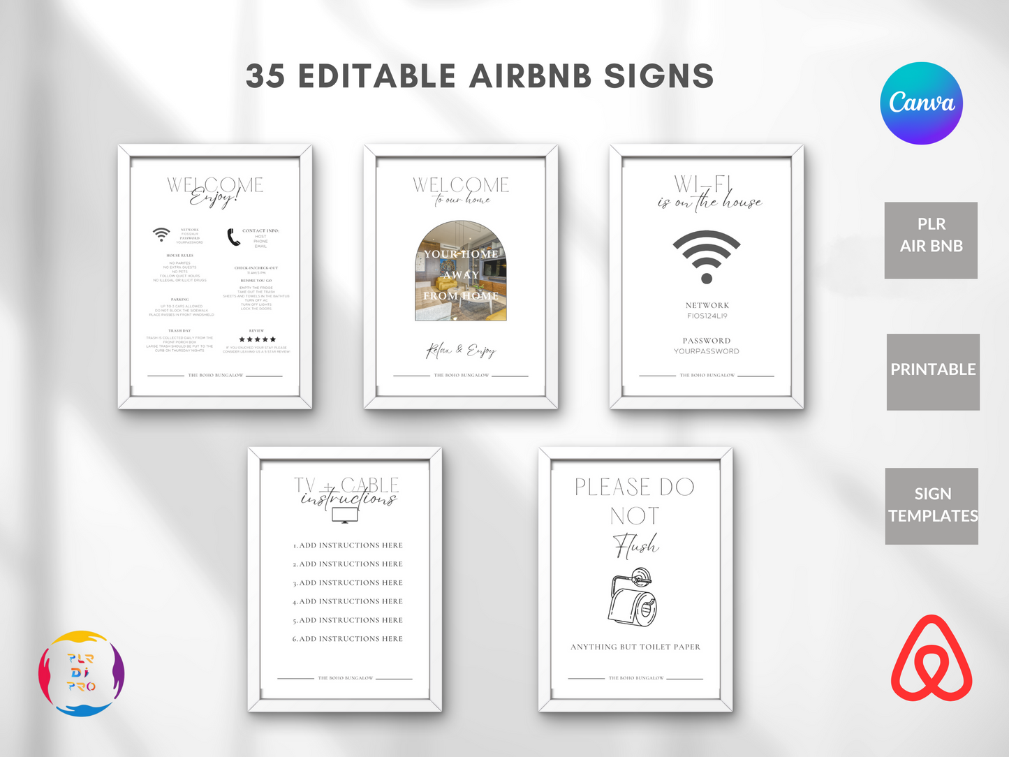 Airbnb Sign Bundle Template with PLR Commercial Use Resell Rights