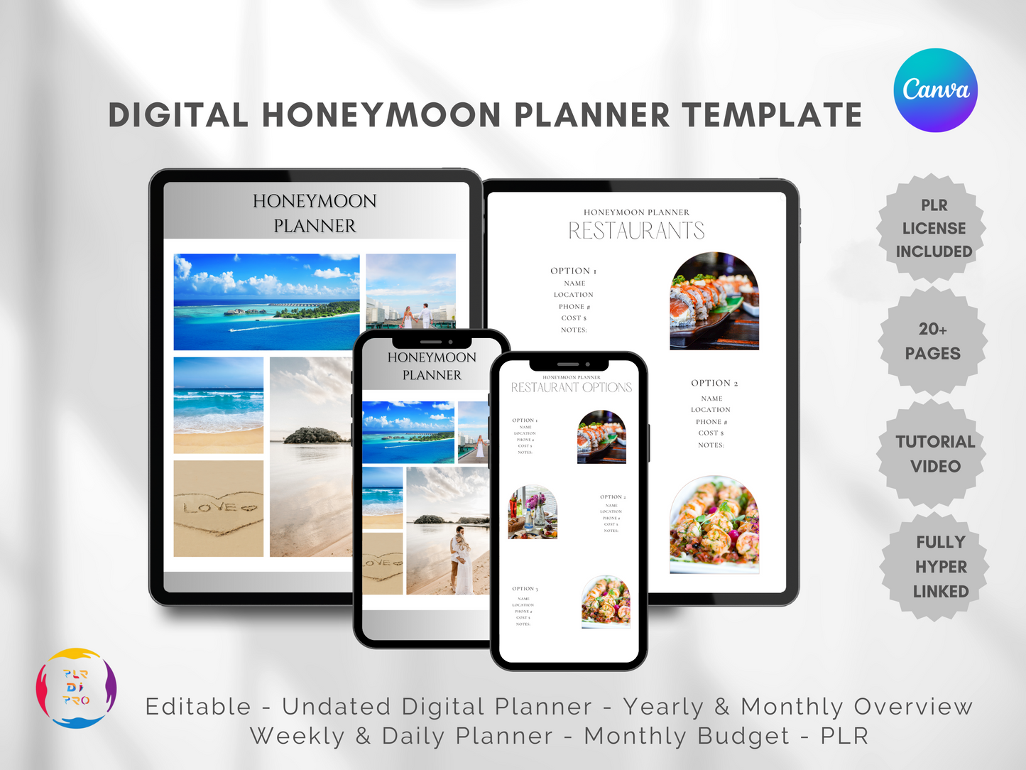 Digital Honeymoon Planner | Travel Planner Template | PLR | Mobile Itinerary | Hyperlinked